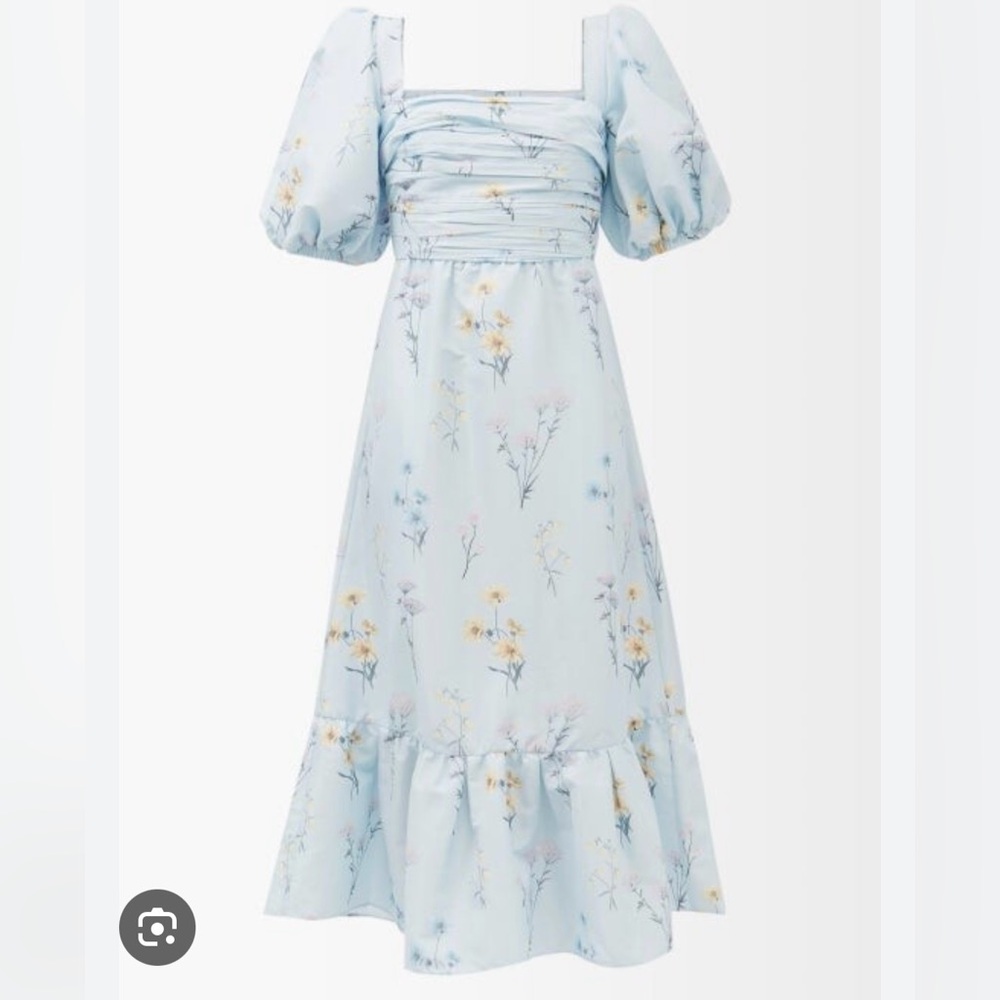 Self portrait puff-sleeved floral print taffeta dress (light blue) size 00